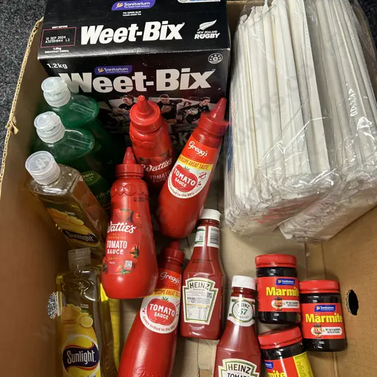 Box lot Groceries (Some Past BB), Dishwashing Liquids, Paper Wrapped Straws Etc